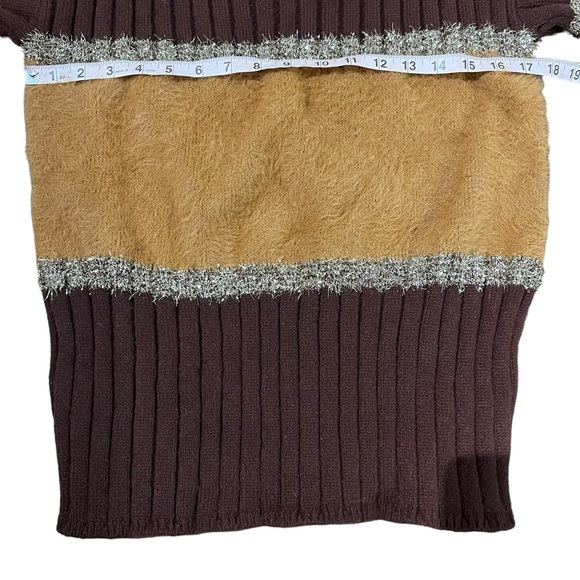 Brown, Orange & Tinsel Colorblock V-Neck Long Sleeve Knit Sweater - Picture 12 of 14